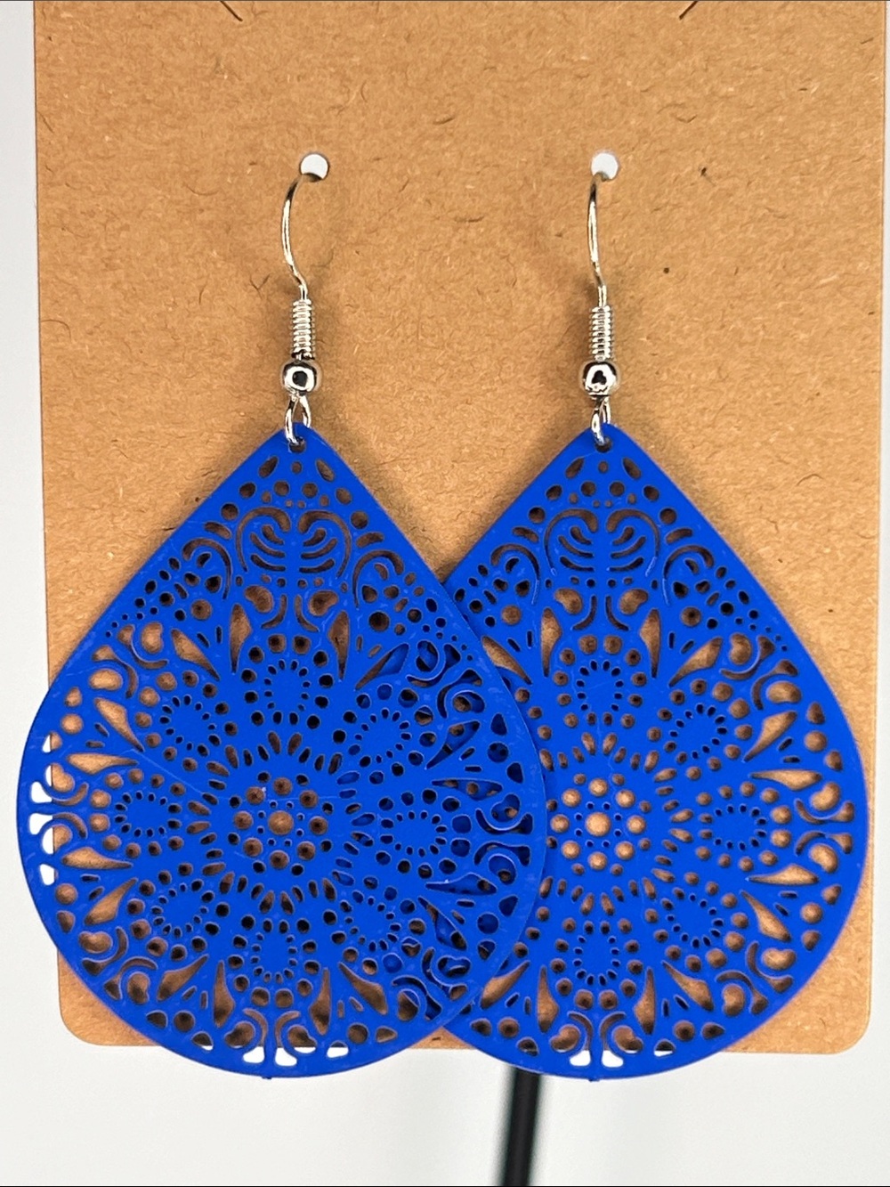 Blue Teardrop Filigree Dangle Earrings Fashion Jewelry